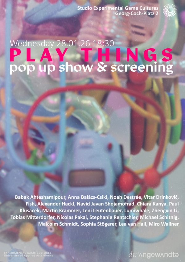 Veranstaltungsplakat, verschwommen ist ein altes Handy und Kabel zu sehen. Text: Titel der Veranstaltung und Namen
                                          der Teilnehmer*innen.