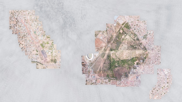 A fragmented satellite image of
                                          a city
