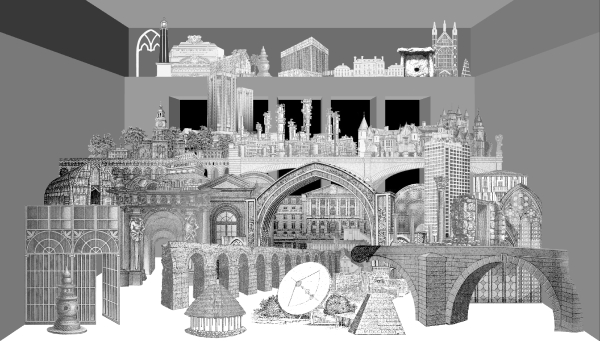 Skizze der Bank von England in Ruinen